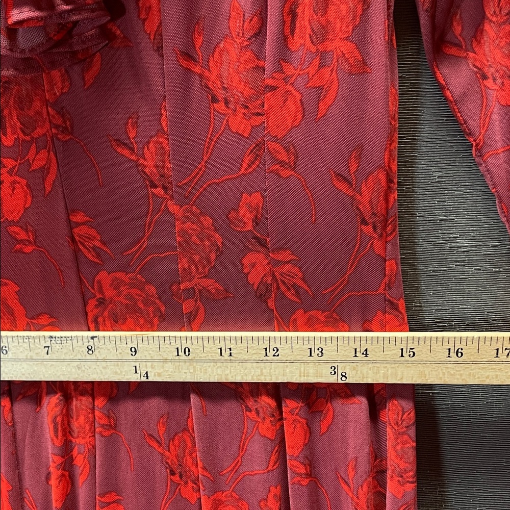 Taylor Red rufle V neck flare Long Sleeve elegant Floral maxi Dress - Picture 5 of 8